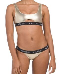 KENDALL + KYLIE gold Peekaboo Swim top  Peekaboo Bottom very relaxing $99 junior
